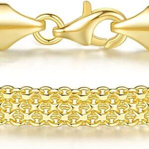 14K Gold Bracelets for Women Non Tarnish Mesh Link Chain for Womens 5.6mm Width